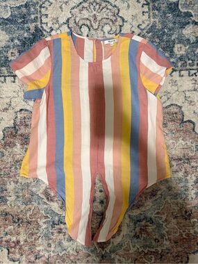 Madewell Multicolor Vertical Stripe Short Sleeve Blouse